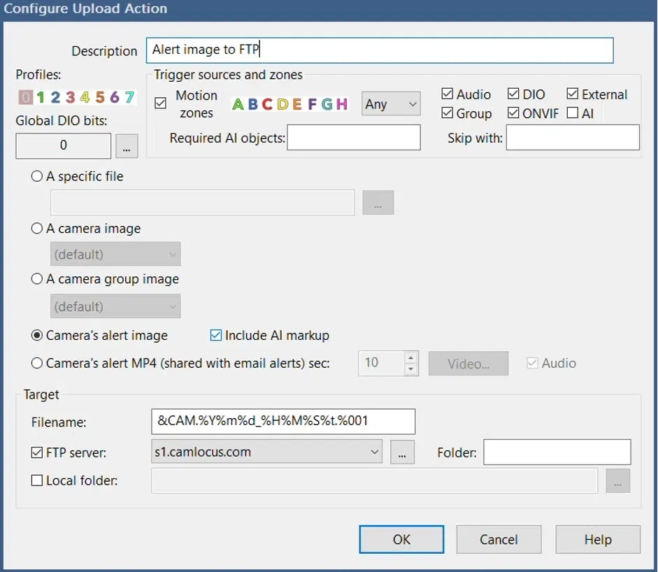 Configure upload action